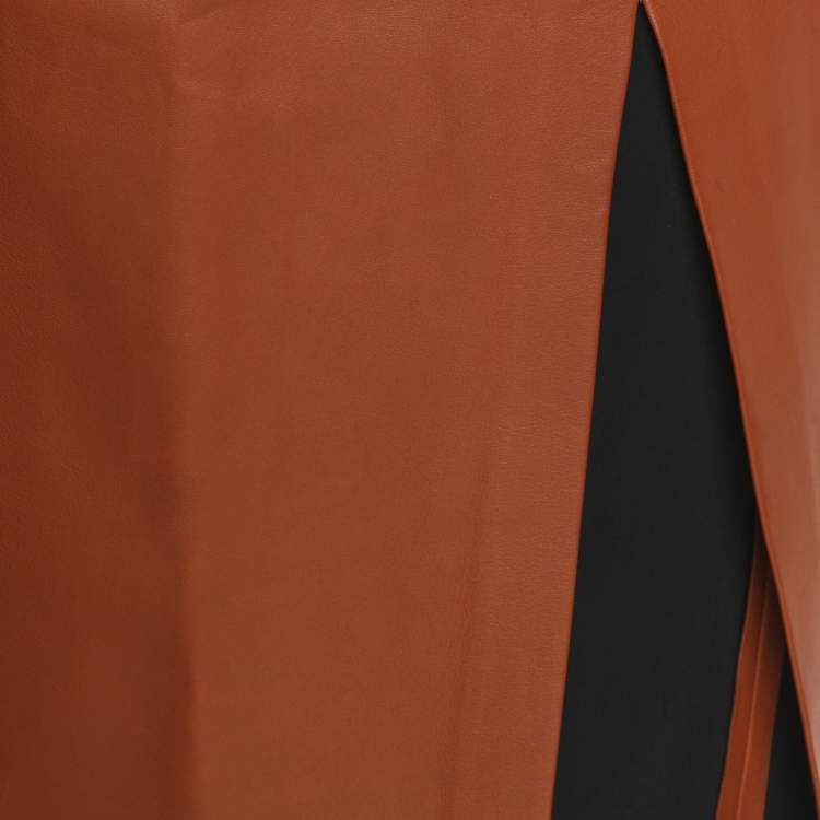 Pre Owned Emporio Armani Brown Lambskin Leather Midi Skirt S