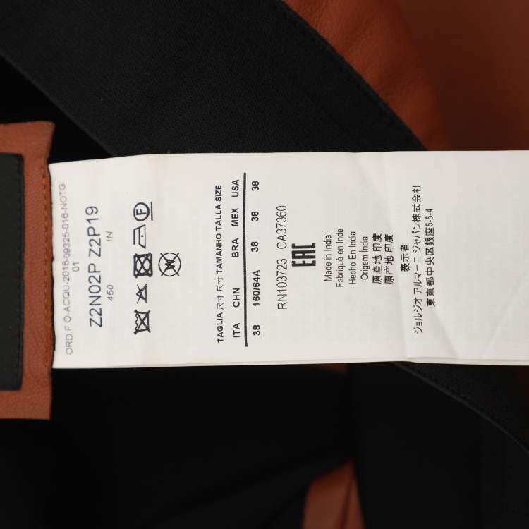 Pre Owned Emporio Armani Brown Lambskin Leather Midi Skirt S