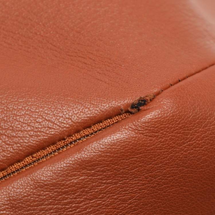 Pre Owned Emporio Armani Brown Lambskin Leather Midi Skirt S