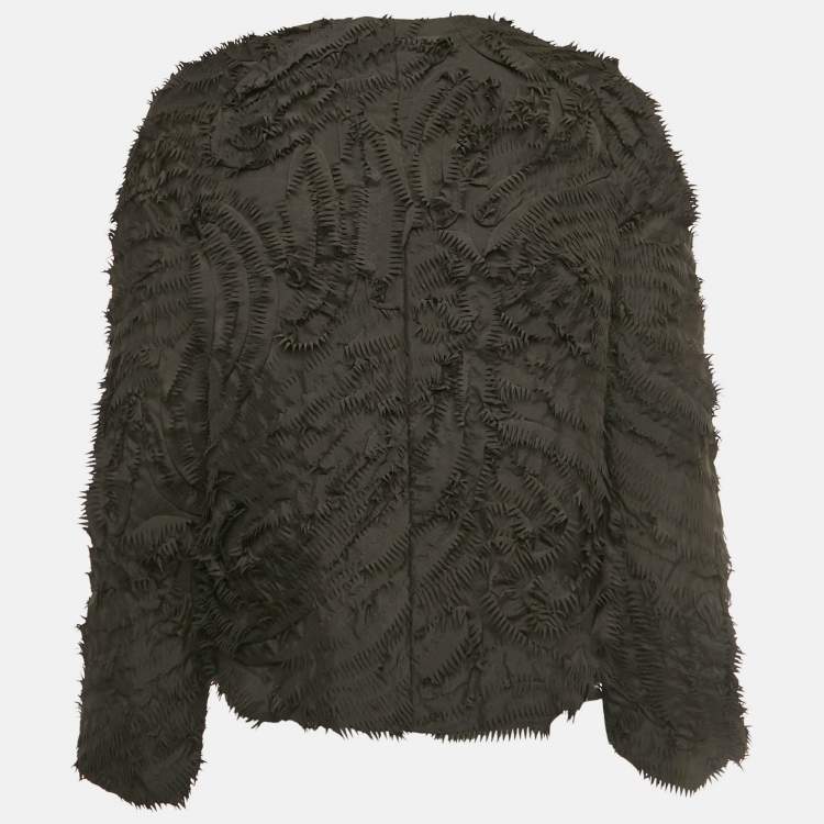 Pre Owned Emporio Armani Black Textured Crepe Zip-Up Jacket S