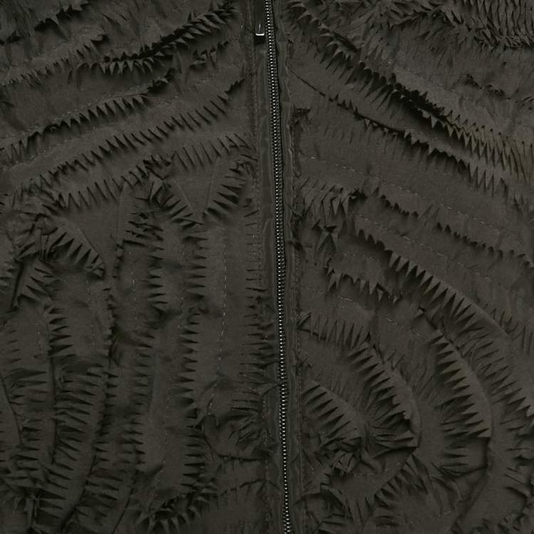 Pre Owned Emporio Armani Black Textured Crepe Zip-Up Jacket S