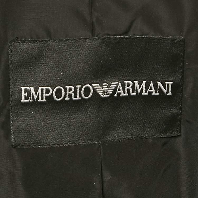 Pre Owned Emporio Armani Black Textured Crepe Zip-Up Jacket S