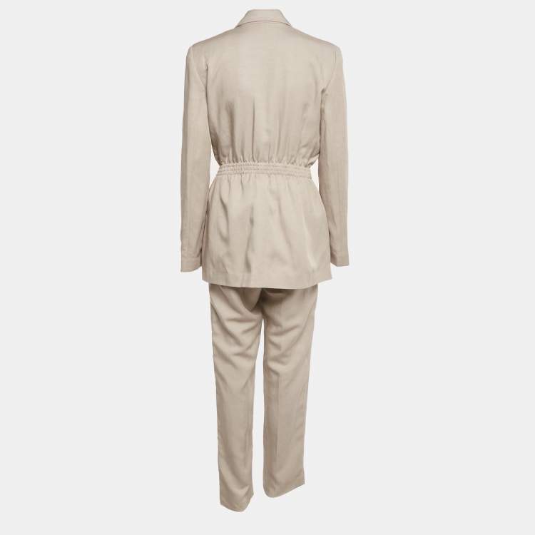 Pre Owned Emporio Armani Beige Crepe Blazer & Pants Set L