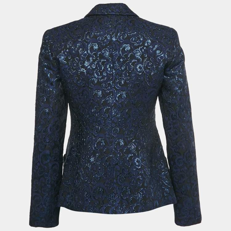 Pre Owned Emporio Armani Navy Blue /Black Jacquard Single Breasted Blazer M