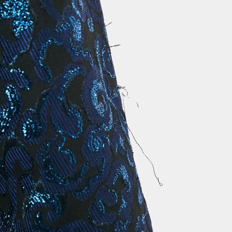 Pre Owned Emporio Armani Navy Blue /Black Jacquard Single Breasted Blazer M