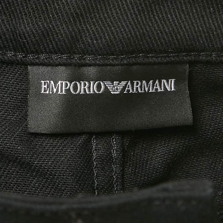 Pre Owned Emporio Armani Black Sequin Embellished Denim Mini Skirt M