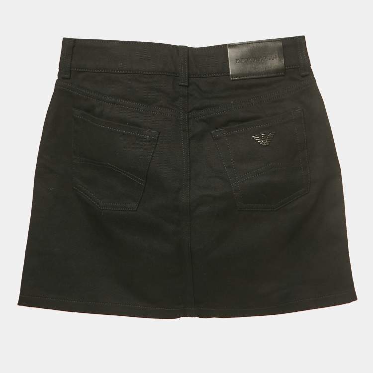 Pre Owned Emporio Armani Black Sequin Embellished Denim Mini Skirt M