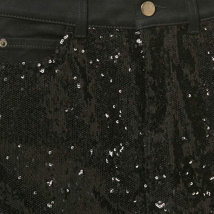 Pre Owned Emporio Armani Black Sequin Embellished Denim Mini Skirt M