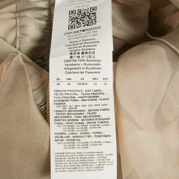 Pre Owned Emporio Armani Beige Floral Printed Silk Belted Jumpsuit S