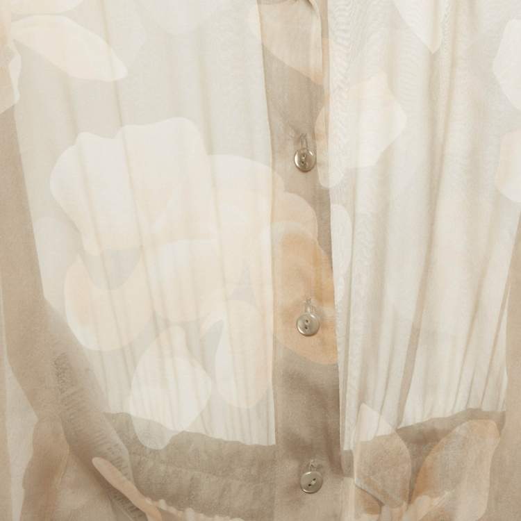 Pre Owned Emporio Armani Beige Floral Printed Silk Belted Jumpsuit S
