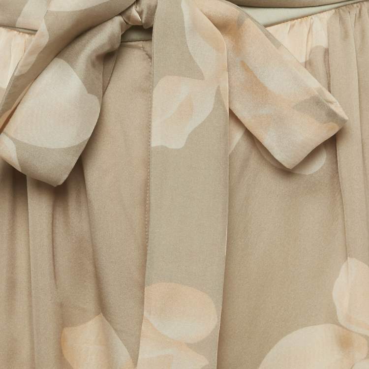 Pre Owned Emporio Armani Beige Floral Printed Silk Belted Jumpsuit S