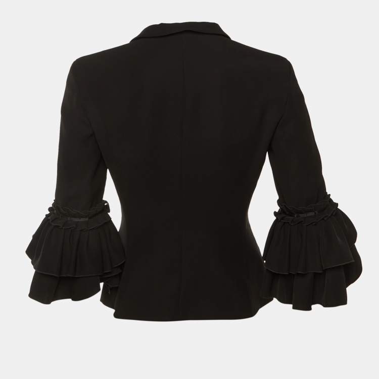 Pre Owned Emporio Armani Black Crepe Ruffled Sleeve Blazer S