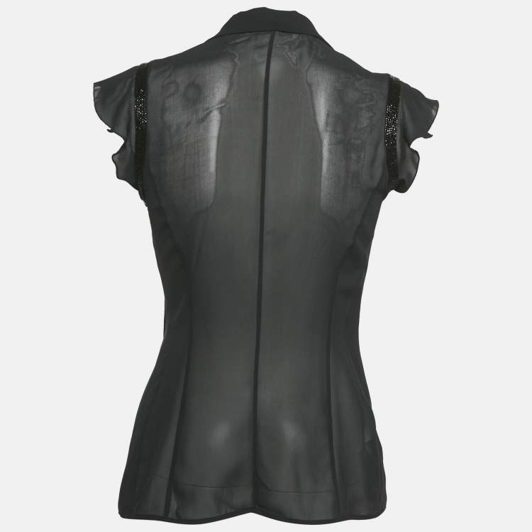 مملوكة مسبقًا Emporio Armani Black Beaded Chiffon Semi Sheer Shirt S