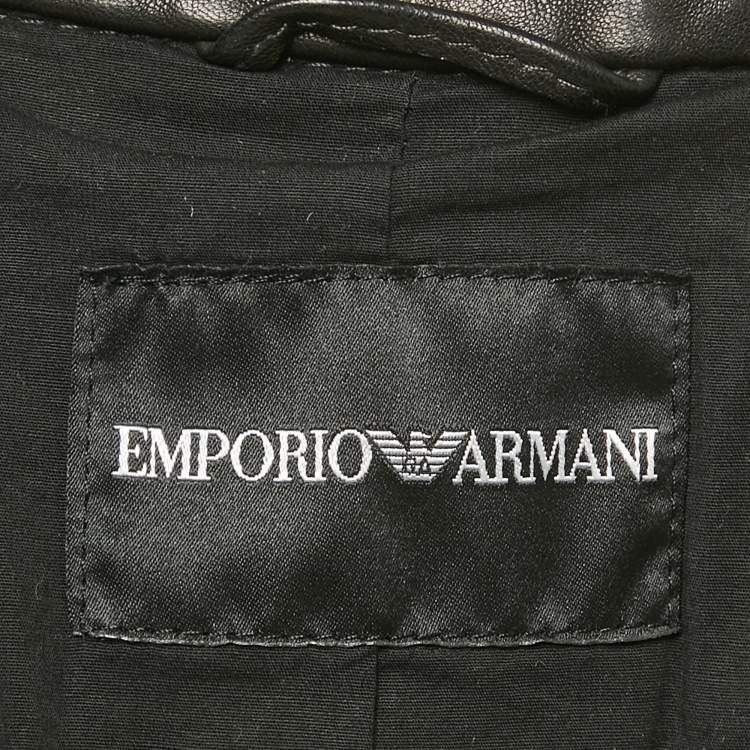 Pre Owned Emporio Armani Black Lamb Leather Biker Jacket S