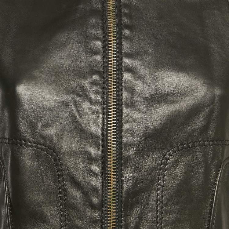 Pre Owned Emporio Armani Black Lamb Leather Biker Jacket S