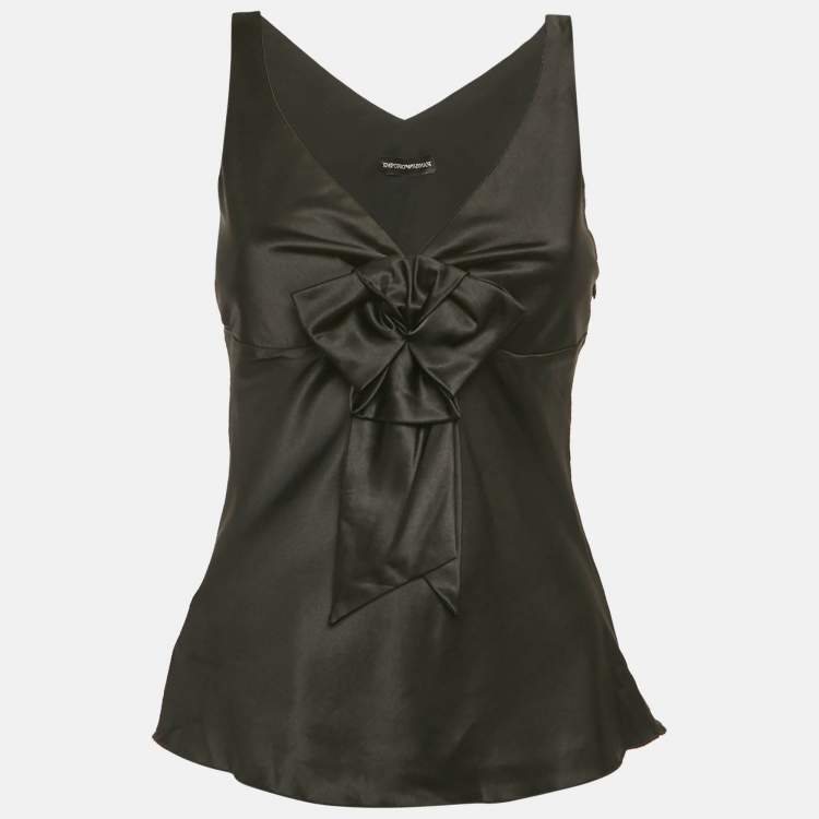 مملوكة مسبقًا Emporio Armani Black Silk Bow Detail Top S