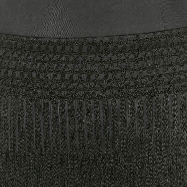 Pre Owned Emporio Armani Black Silk Blend Fringed Mini Skirt S