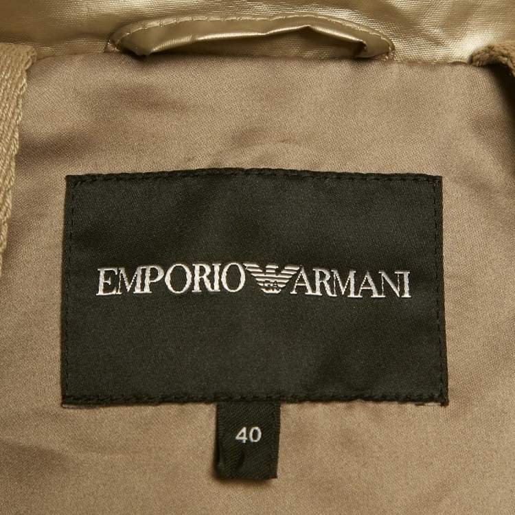 Pre Owned Emporio Armani Metallic Gold Synthetic Debossed Monogram Quilted Jacket L