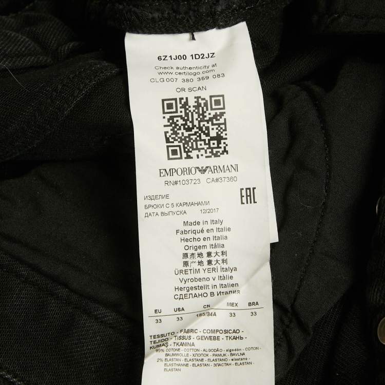 Pre Owned Emporio Armani Black Denim Jeans L/Waist 30"