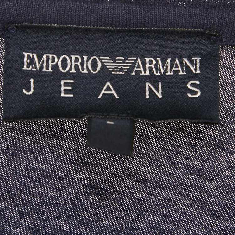 مملوكة مسبقًا Emporio Armani Jeans Blue Jersey Ruffled V-Neck T-Shirt L