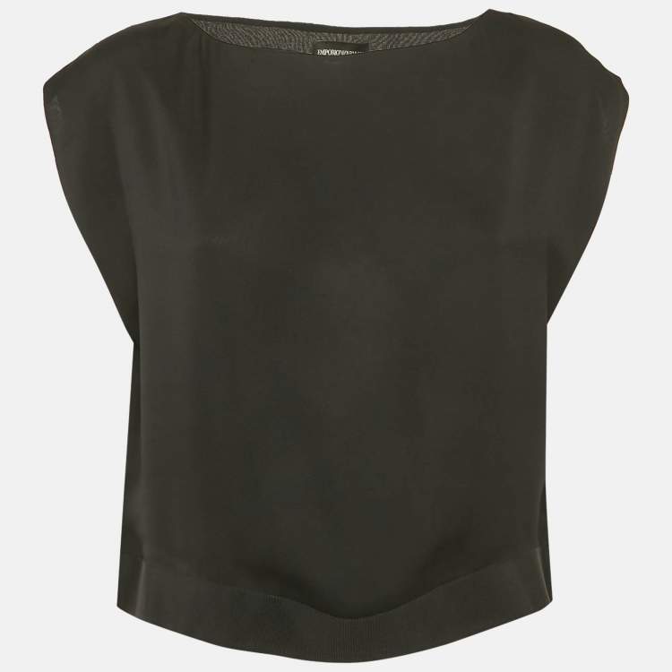 Pre Owned Emporio Armani Black Silk Cropped Top S