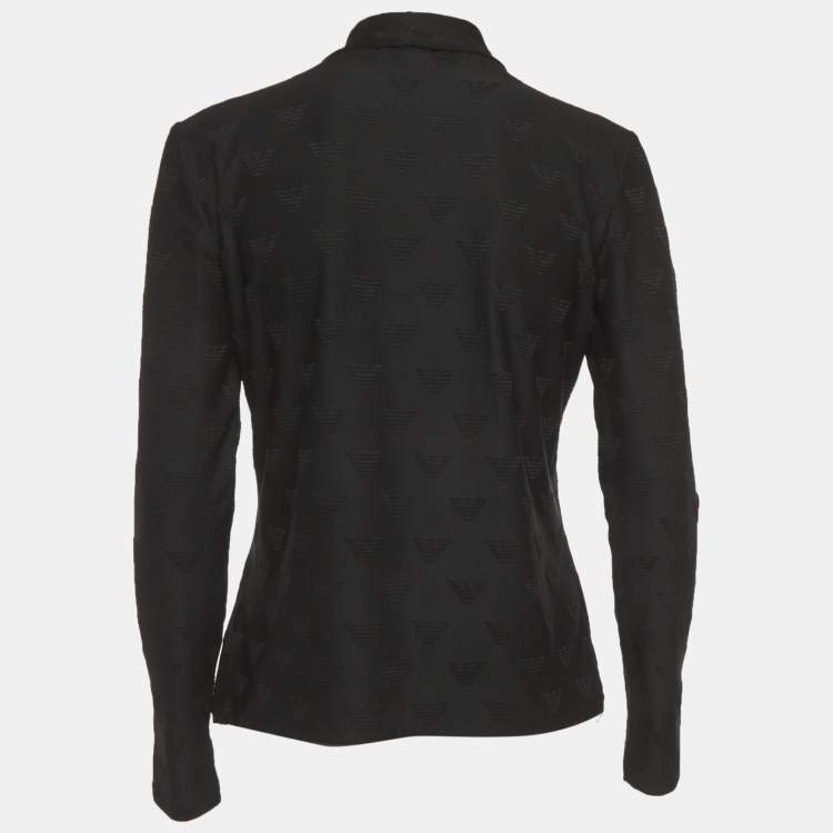 Pre Owned Emporio Armani Black Logo Jacquard Jersey Turtle Neck Top L