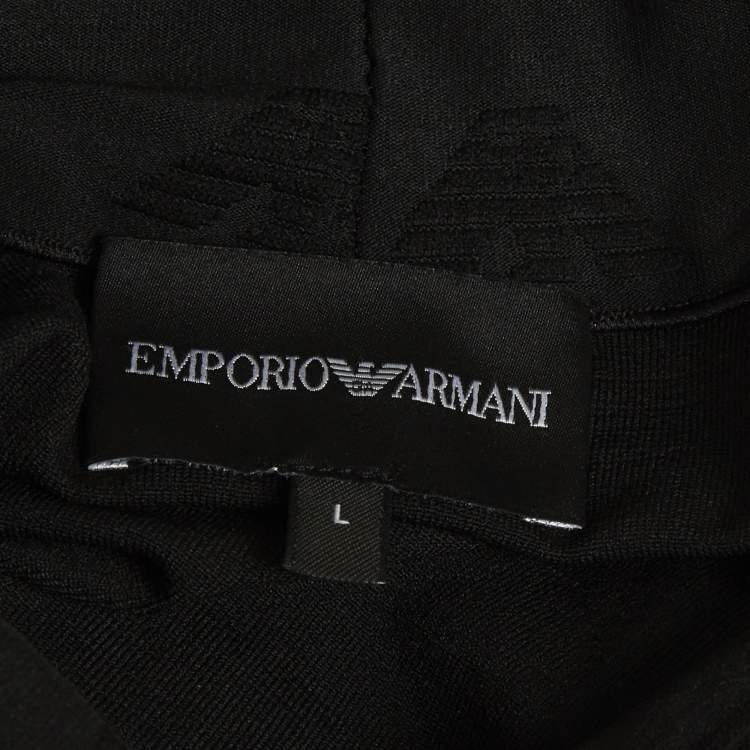 Pre Owned Emporio Armani Black Logo Jacquard Jersey Turtle Neck Top L