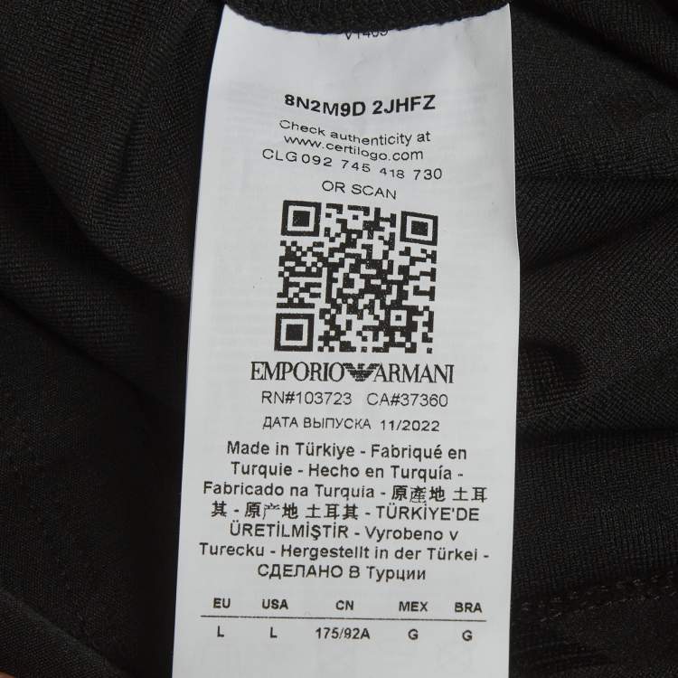 Pre Owned Emporio Armani Black Logo Jacquard Jersey Turtle Neck Top L