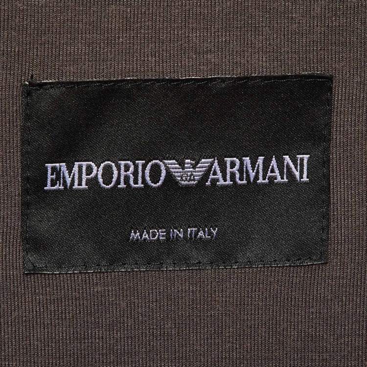 Pre Owned Emporio Armani Brown Leather & Knit Asymmetrical Jacket S
