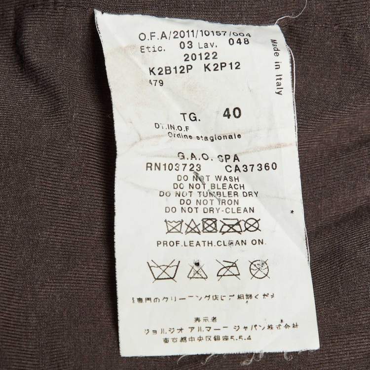 Pre Owned Emporio Armani Brown Leather & Knit Asymmetrical Jacket S