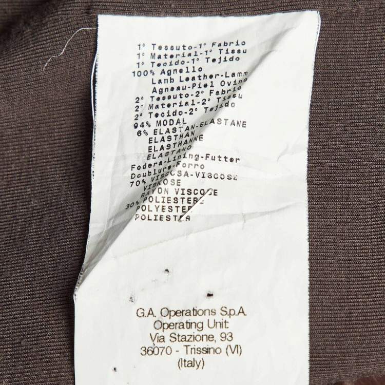 Pre Owned Emporio Armani Brown Leather & Knit Asymmetrical Jacket S