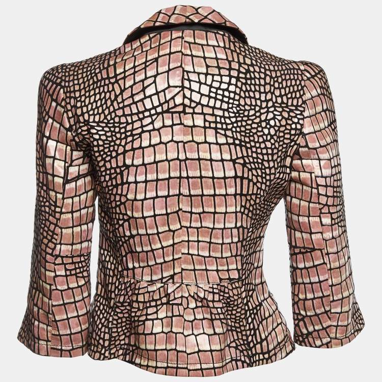 Pre Owned Emporio Armani Pink Snake Embossed Leather Jacket M
