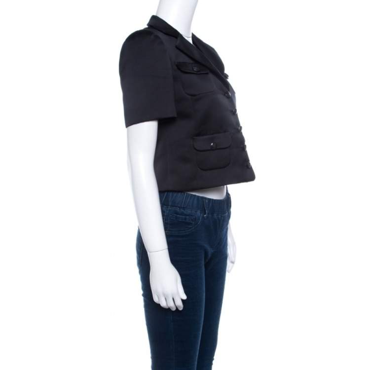 Pre Owned Emporio Armani Black Satin Short Sleeve Cropped Jacket S