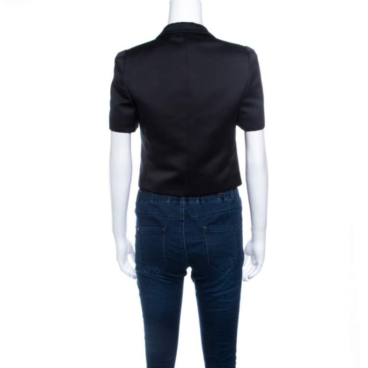 Pre Owned Emporio Armani Black Satin Short Sleeve Cropped Jacket S