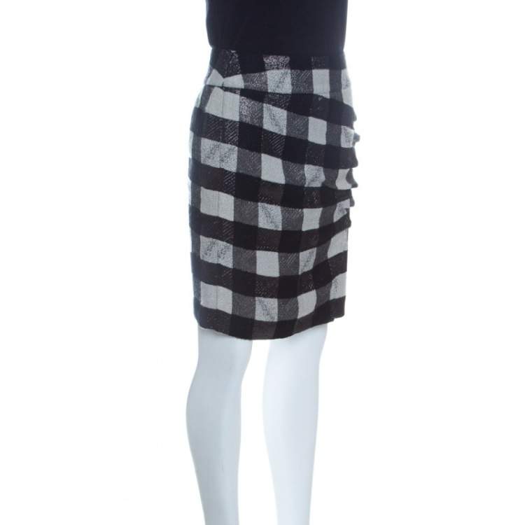 Pre Owned Emporio Armani Monochrome Checkered Lurex Knit  Pencil Skirt S