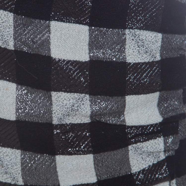 Pre Owned Emporio Armani Monochrome Checkered Lurex Knit  Pencil Skirt S
