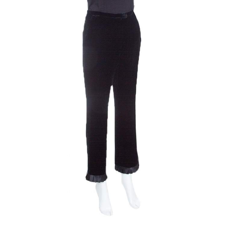 Pre Owned Emporio Armani Black Velvet Pleated Ruffle Bottom Pants S