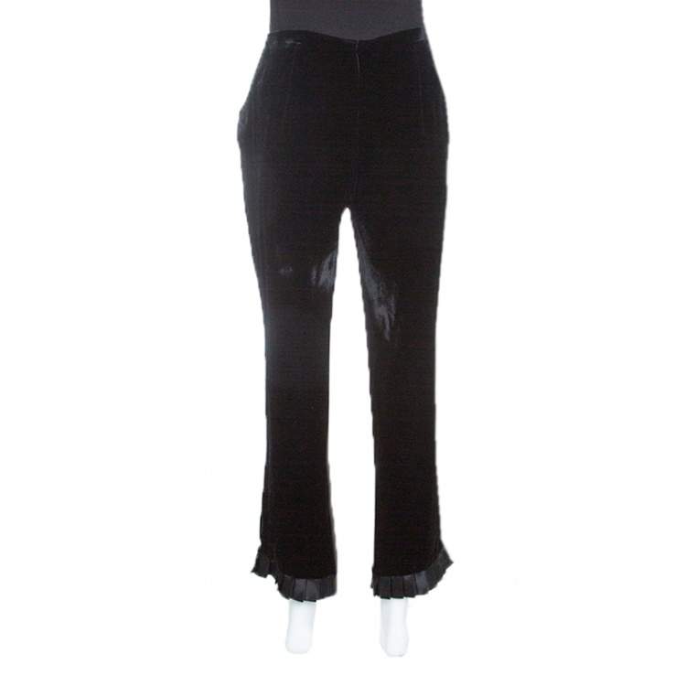 Pre Owned Emporio Armani Black Velvet Pleated Ruffle Bottom Pants S