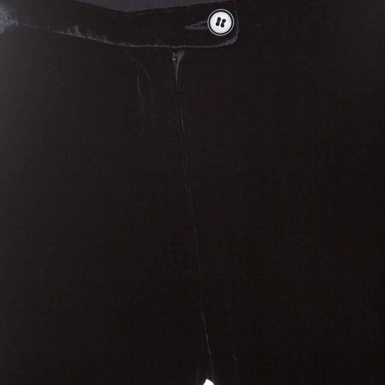 Pre Owned Emporio Armani Black Velvet Pleated Ruffle Bottom Pants S