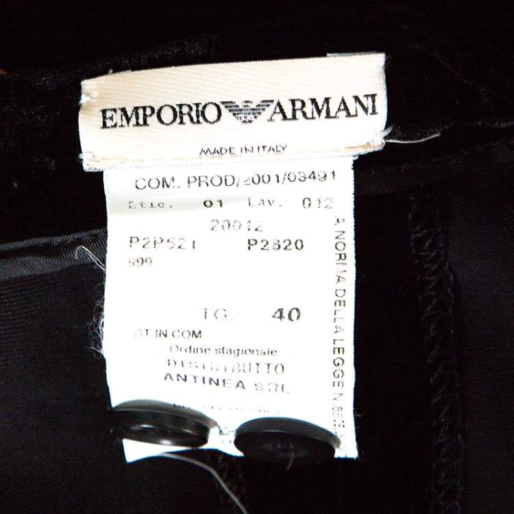 Pre Owned Emporio Armani Black Velvet Pleated Ruffle Bottom Pants S
