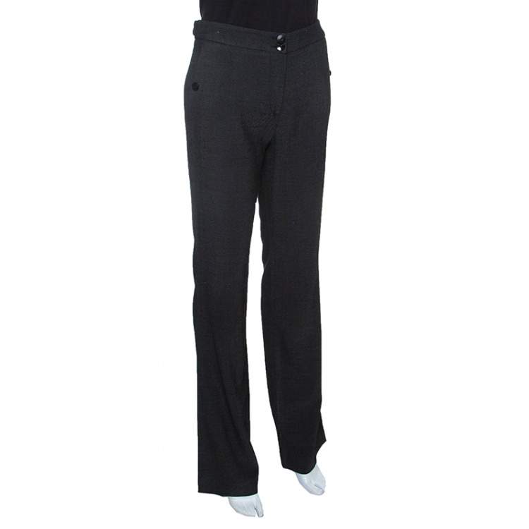 Pre Owned Emporio Armani Monochrome Dotted Wool Tailored Pants M