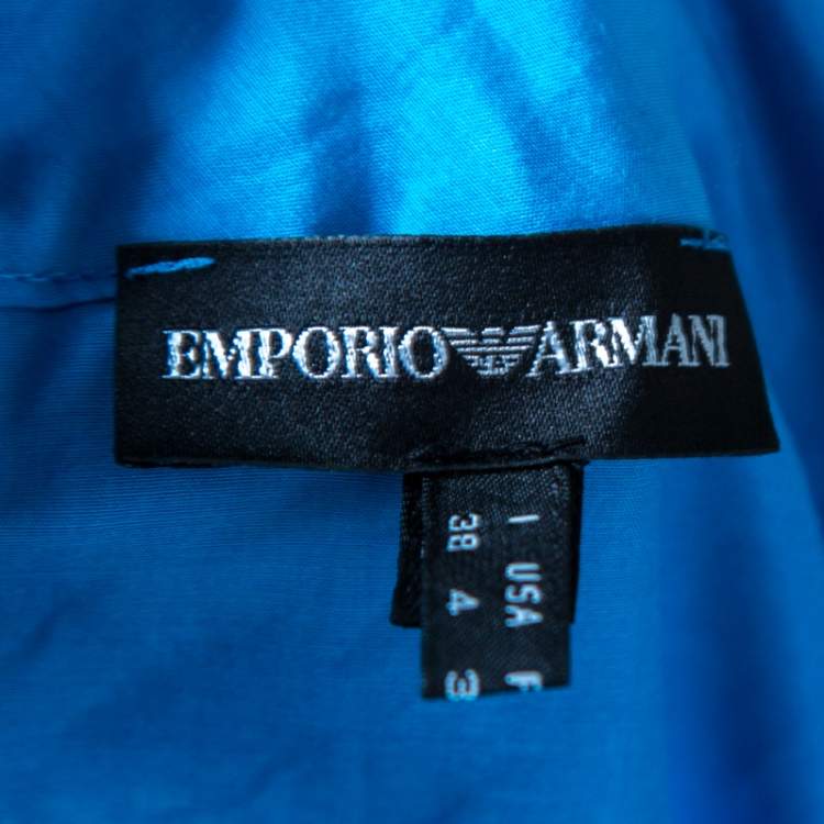 Pre Owned Emporio Armani Blue Embroidered Cotton and Silk Sleeveless Peplum Top  S