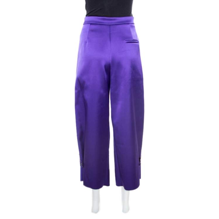 Pre Owned Emporio Armani Purple Satin Pleated Wide Leg Pants S