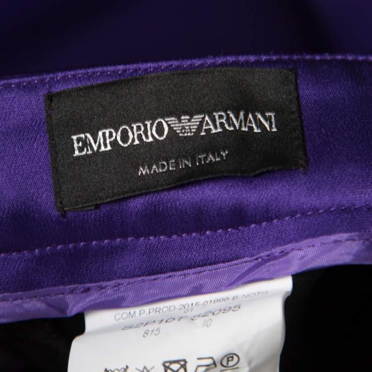 Pre Owned Emporio Armani Purple Satin Pleated Wide Leg Pants S