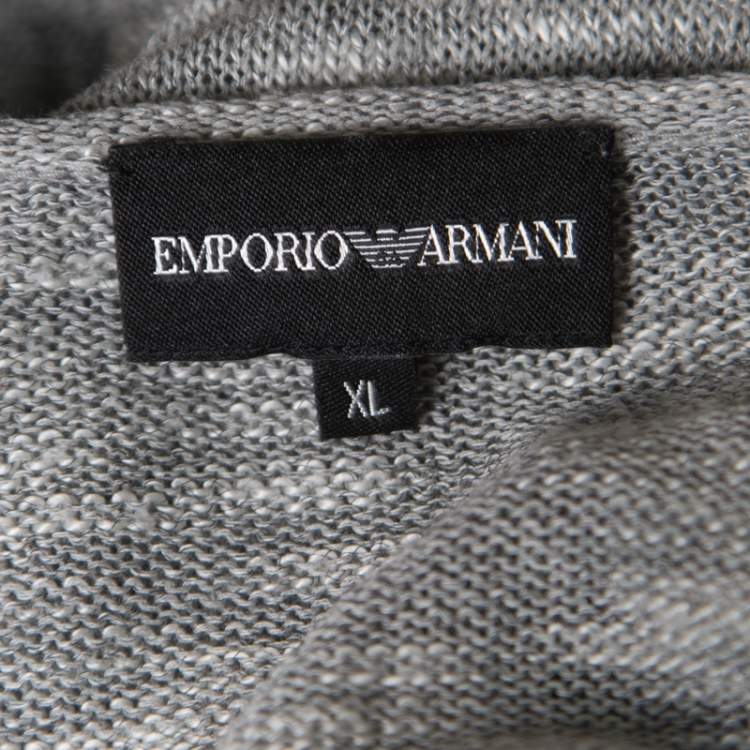 Pre Owned Emporio Armani Grey and White Knit Crew Neck Sweater XL