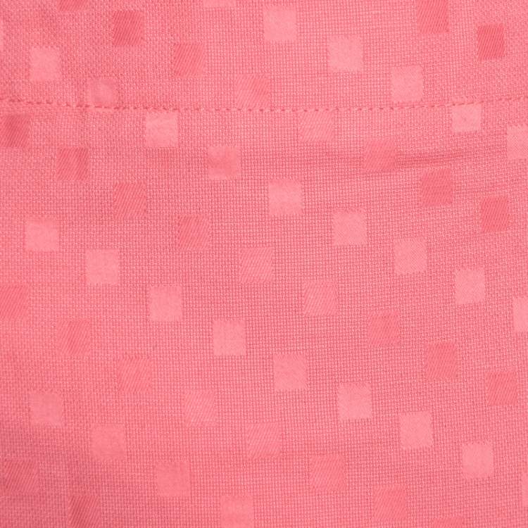 Pre Owned Emporio Armani Pink Geometric Pattern Cotton and Linen Pleated Hem Skirt L
