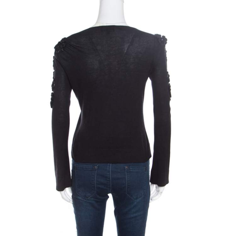 Pre Owned Emporio Armani Black Embellished Sleeve Cardigan S