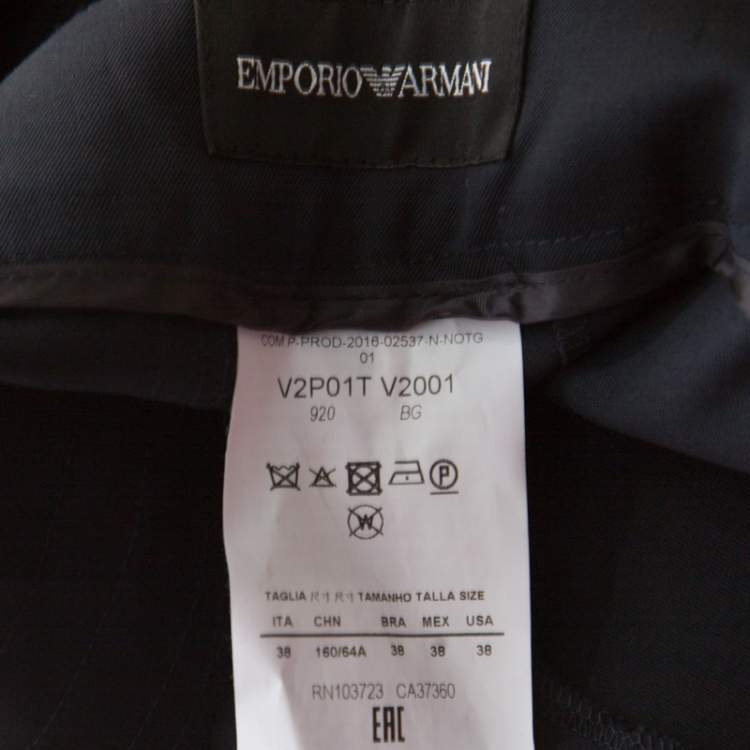 Pre Owned Emporio Armani Navy Blue Wool Tailored Trousers S