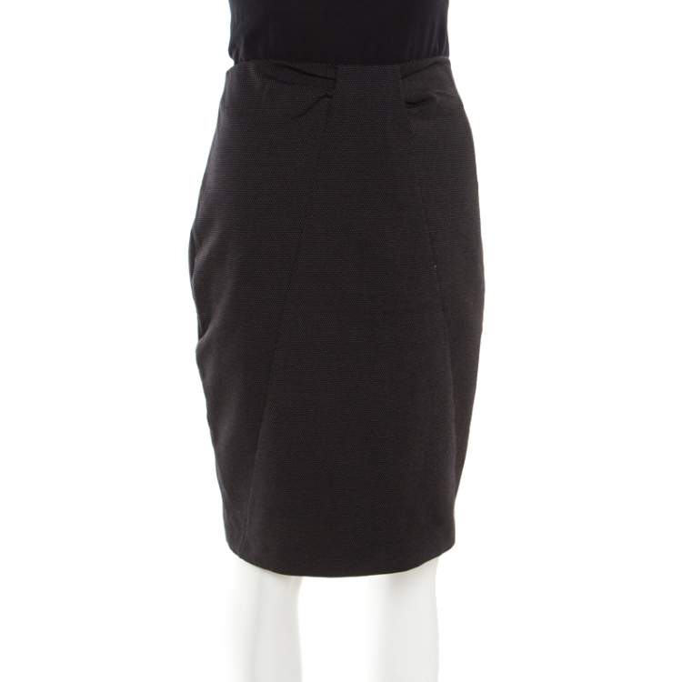 Pre Owned Emporio Armani Black Dotted Jacquard Paneled Pencil Skirt M