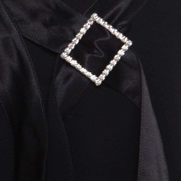 Pre Owned Emporio Armani Black Sheer Silk Embellished Satin Trim Blouse L